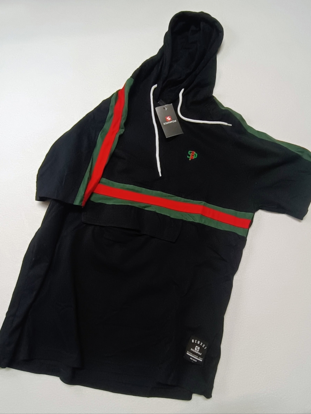 South Pole Men's Size L  Hooded Tee with Green & Red Stripe - Somboror